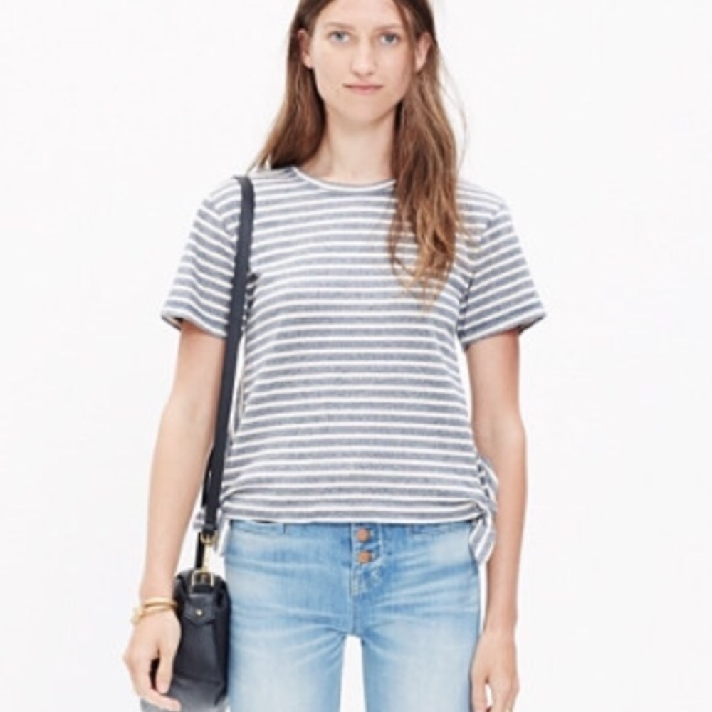 Madewell Striped Short Sleeve Side Tie Knit Tee